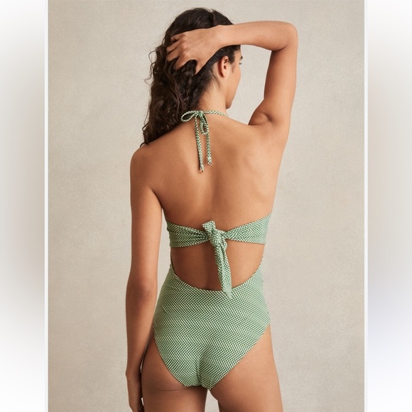 Reiss Nelly Chequered Print Cut-Out Swimsuit Bikini High Leg Size XS / 2 - Picture 2 of 7